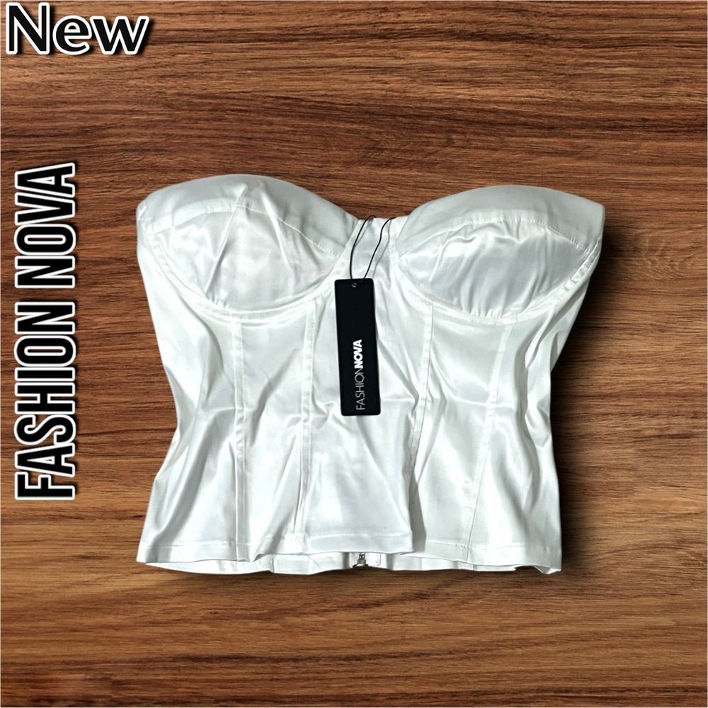 New Fashion nova Please Her Satin Corset Top Shirt - White - Medium - Picture 4 of 10